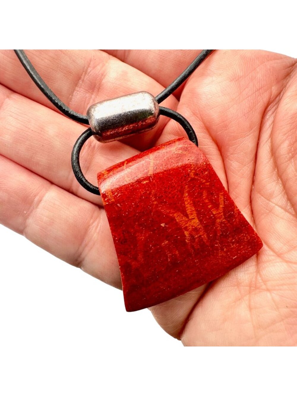 Silpada Cardinal Rule Necklace N0965 Coral Leather Cord Sterling Retired